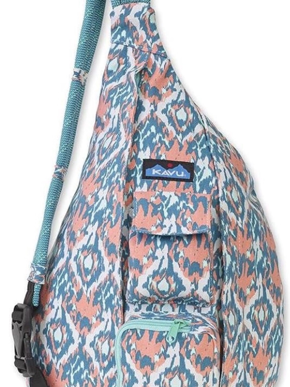 Kavu Rope Sling Bag in Beach Paint Pattern- Teal and Coral Ikat